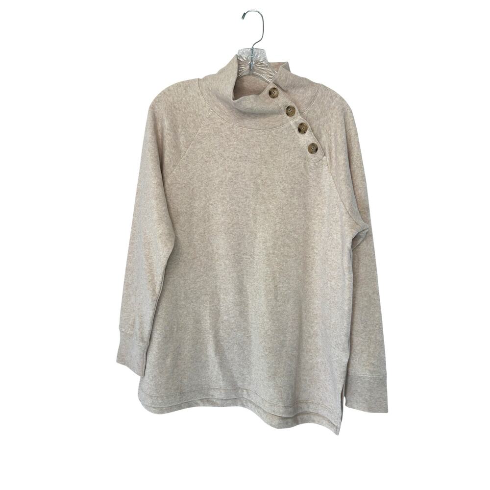 J.Crew Beige Soft Cloudspun Fleece Wide Button Collar Tunic Sweatshirt Medium